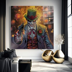 Korkutucu Palyaço Temalı Cam Tablo | Modern Duvar Sanatı, Uv Baskı, Salon Ve Ofis Dekoru 100x100 cm