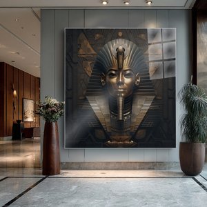 Antik Mısır Temalı Modern Sanat Cam Tablo | Modern Duvar Sanatı, Uv Baskı, Salon Ve Ofis Dekoru 80x80 cm