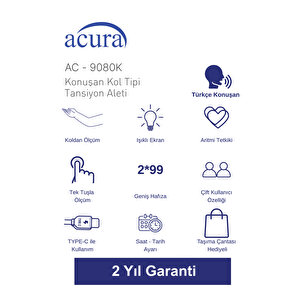 Ac-9080k Türkçe Konuşan Koldan Tam Otomatik Tansiyon Aleti Çanta Hediyeli