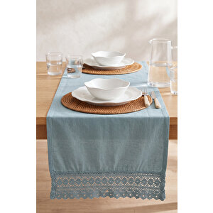 Mineral Blue Lacy Pamuklu Dantelli Runner 40x150 Cm