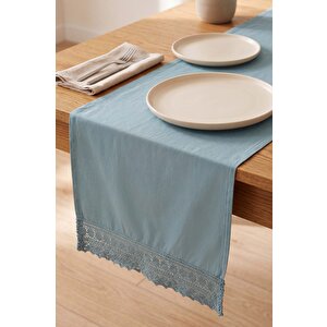 Mineral Blue Lacy Pamuklu Dantelli Runner 40x150 Cm