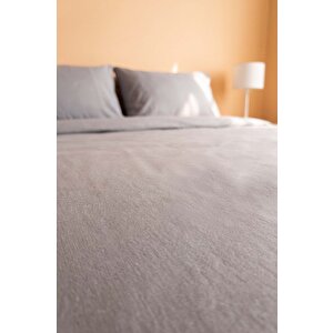 Soft Gri %100 Pamuklu Ranforce Çift Kişilik Nevresim Takımı – 4 Parça