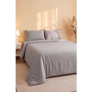 Soft Gri %100 Pamuklu Ranforce Çift Kişilik Nevresim Takımı – 4 Parça