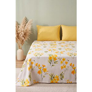 Sarı Daisy Çift Kişilik Baskılı Pike & Yatak Örtüsü 210x230 Cm