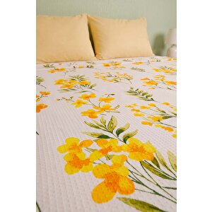 Sarı Daisy Çift Kişilik Baskılı Pike & Yatak Örtüsü 210x230 Cm