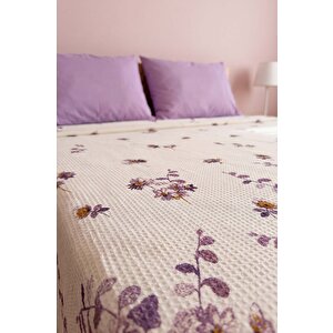 Mor Flora Çift Kişilik Baskılı Pike & Yatak Örtüsü 210x230 Cm