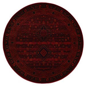 Afgan Türkmen Otantik Desenli Dokuma Bordo Yuvarlak Oturma Odası Salon Mutfak Halısı 2959h 180x180 cm