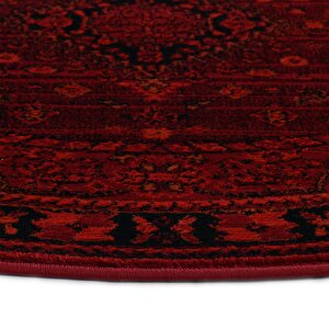 Afgan Türkmen Otantik Desenli Dokuma Bordo Yuvarlak Oturma Odası Salon Mutfak Halısı 2959h 180x180 cm