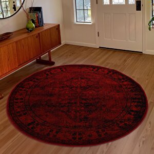 Afgan Türkmen Otantik Desenli Dokuma Bordo Yuvarlak Oturma Odası Salon Mutfak Halısı 4897h 180x180 cm