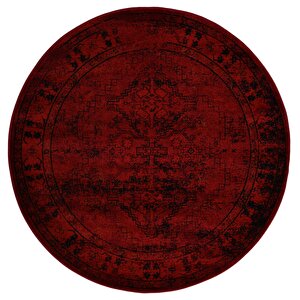 Afgan Türkmen Otantik Desenli Dokuma Bordo Yuvarlak Oturma Odası Salon Mutfak Halısı 4897h 180x180 cm