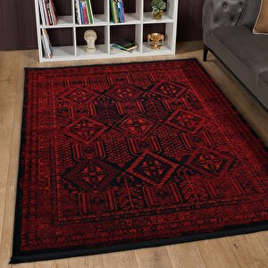 Afgan Türkmen Otantik Desenli Bordo Oturma Odası Salon Mutfak Halısı 5364a_zs47 80x300 cm