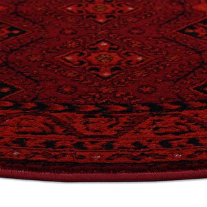 Afgan Türkmen Otantik Desenli Dokuma Bordo Yuvarlak Oturma Odası Salon Mutfak Halısı 6919b 160x160 cm