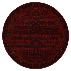 Afgan Türkmen Otantik Desenli Dokuma Bordo Yuvarlak Oturma Odası Salon Mutfak Halısı 2959h 160x160 cm