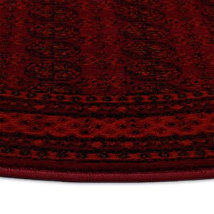 Afgan Türkmen Otantik Desenli Dokuma Bordo Yuvarlak Oturma Odası Salon Mutfak Halısı 9581b 160x160 cm