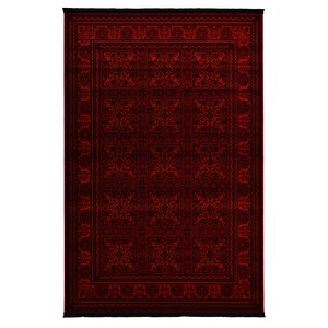 Afgan Türkmen Otantik Desenli Dokuma Kırmızı Oturma Odası Salon Mutfak Halısı 7143h 120x180 cm