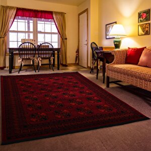 Afgan Türkmen Otantik Desenli Bordo Oturma Odası Salon Mutfak Halısı 2892a_zs74 120x180 cm