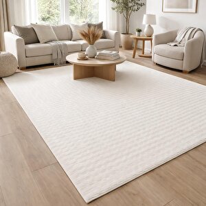 Krem Yumuşak Bubble Kaymaz Özel Taban Peluş Halı Yolluk Yıkanabilir 102 200x290 cm