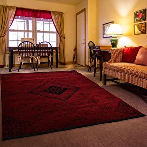 Afgan Türkmen Otantik Desenli Bordo Oturma Odası Salon Mutfak Halısı 5366a_zs72 160x230 cm