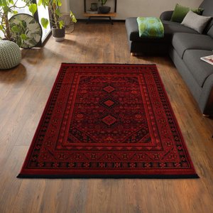 Afgan Türkmen Otantik Desenli Dokuma Kırmızı Oturma Odası Salon Mutfak Halısı Yolluk X380a 100x300 cm