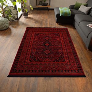 Afgan Türkmen Otantik Desenli Dokuma Kırmızı Oturma Odası Salon Mutfak Halısı Yolluk X380a 120x180 cm