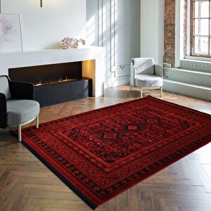 Afgan Türkmen Otantik Desenli Dokuma Kırmızı Oturma Odası Salon Mutfak Halısı Yolluk X380a 120x180 cm