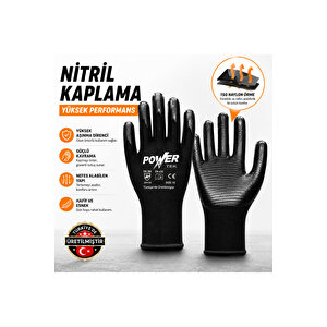 Power Tek Nitril Kaplama İş Eldiveni Beden 10 – Kaymaz Tutuşlu, Esnek, Dayanıklı İş Güvenliği Eldiveni