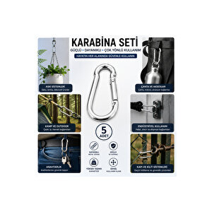5 Adet Metal Karabina Kancası Seti – Yaylı Kilitli Çok Amaçlı Bağlantı Ve Askı Aparatı