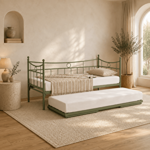 Daily Yavrulu Daybed Tek-çift Kişilik Metal Karyola - 90x200-80x200 Yeşil