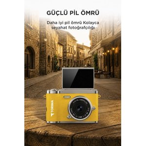 Mini Dijital Retro Kamera 48mp 8x Zoom Flip Ekranlı Selfie Video Vlog Kamerası Cmr51 Sarı Sarı
