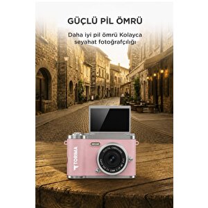 Mini Dijital Retro Kamera 48mp 8x Zoom Flip Ekranlı Selfie Video Vlog Kamerası Cmr51 Pembe Pembe