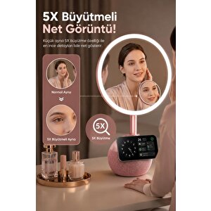 Bluetooth Hoparlör Led Işıklı Makyaj Aynalı Kablosuz Şarj Cihazı Trm04 Rose Gold