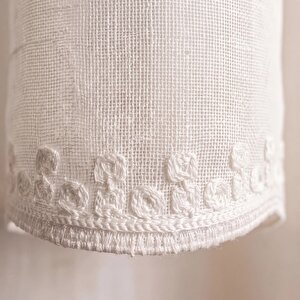 Ekru Keten Tül Perde İşlemeli Etek Ucu Rod Pocket Dikim Özel Ölçü 300x250 cm