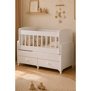 Beşik, Elegant Çekmeceli Sallanan Beşik 60x120- Beyaz