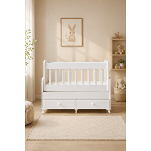 Beşik, Elegant Çekmeceli Sallanan Beşik 60x120- Beyaz