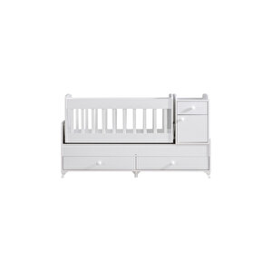 Beşik, Elegant Çekmeceli Dolaplı Sallanan Büyüyen Beşik 60x120 / 60x160 - Beyaz