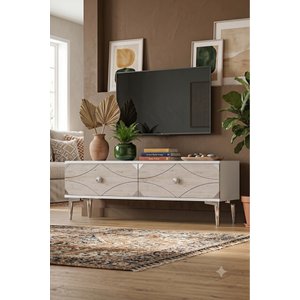 Tsa1297bts - Eli̇fa Tv Stand , Tv Sehpasi 120cm Beyaz-traverten-si̇lver Beyaz-Traverten-Silver