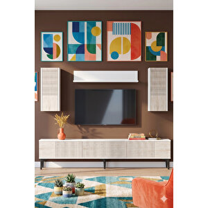 Tvr1819bt - Tarçin Tv Üni̇tesi̇ Takimi 180cm Beyaz-traverten Beyaz-Traverten Mermer