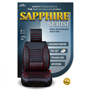 Suzuki Liana Uyumlu Lüx Deri Oto Koltuk Kılıfı Ön Arka Takım Set Safir Serisi Si̇yah Kirmizi Siyah - Kırmızı