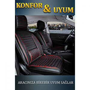 Audi A6 Sedan Uyumlu Lüx Deri Oto Koltuk Kılıfı Ön Arka Takım Set Safir Serisi Si̇yah Kirmizi Siyah - Kırmızı