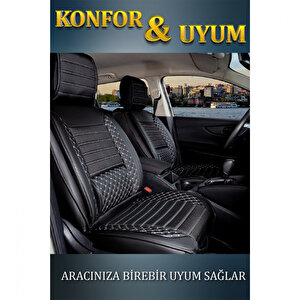 Peugeot 308 Hatchback 2021+ Uyumlu Lüx Deri Oto Koltuk Kılıfı Ön Arka Takım Set Safir Serisi Si̇yah Beyaz Siyah-Beyaz
