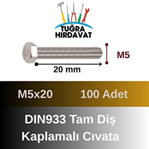 Çelik Cıvata 5x20 Din933 Beyaz 100 Adet 8.8 Altıköşe