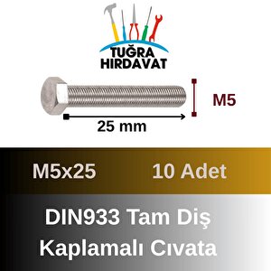 Çelik Cıvata 5x25 Din933 Beyaz 10 Adet 8.8 Altıköşe