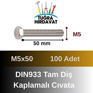 Çelik Cıvata 5x50 Din933 Beyaz 100 Adet 8.8 Altıköşe