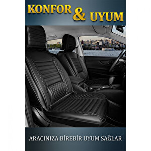 Citroen C6 Uyumlu Lüx Deri Oto Koltuk Kılıfı Ön Arka Takım Set Safir Serisi Si̇yah Siyah