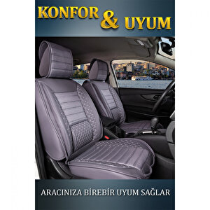 Opel Corsa-e Uyumlu Lüx Deri Oto Koltuk Kılıfı Ön Arka Takım Set Safir Serisi Füme Füme
