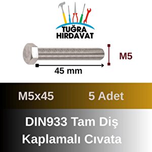 Çelik Cıvata 5x45 Din933 Beyaz 5 Adet 8.8 Altıköşe