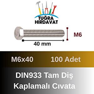 Çelik Cıvata 6x40 Din933 Beyaz 100 Adet 8.8 Altıköşe