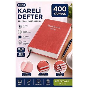 Ciltli Kareli Defter 400 Yaprak 20x28cm 1 Adet Çok Yapraklı Sert Kapaklı Not Hesap Defteri Okul Ofis Büro