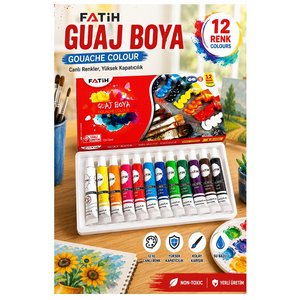 Guaj Boya 12 Renk 12 Ml 1 Paket Fatih Guaj Boya 12 Li Canlı Renkler Ahşap Tuval Taş Ağaç Resim Dersi Okul Öğrenci