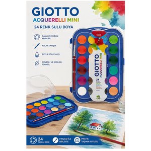 24 Renk Sulu Boya 30mm 1 Paket Giotto 24 Lü Suluboya Fırça Hediyeli Canlı Renkler Acquerelli Kaliteli Yıkanabilir